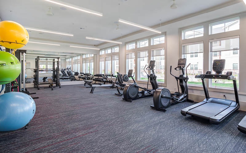 brightly lit fitness center