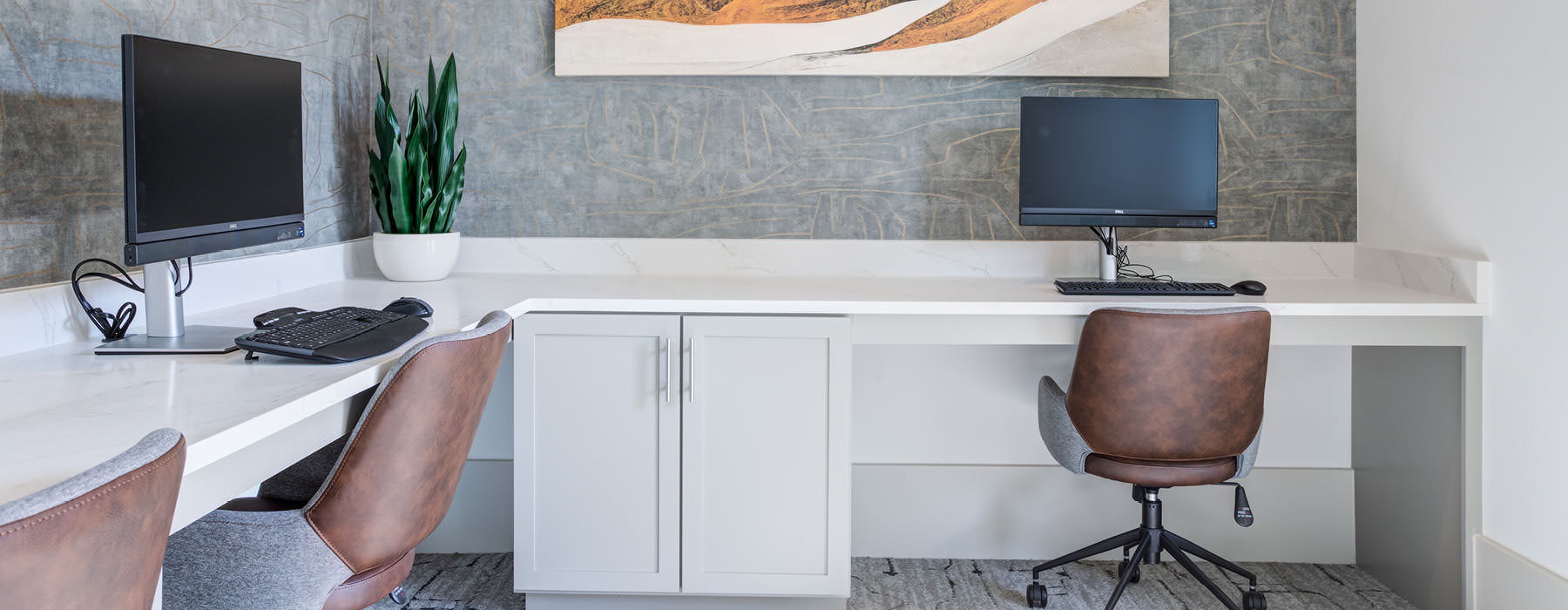 computer stations in bright business center